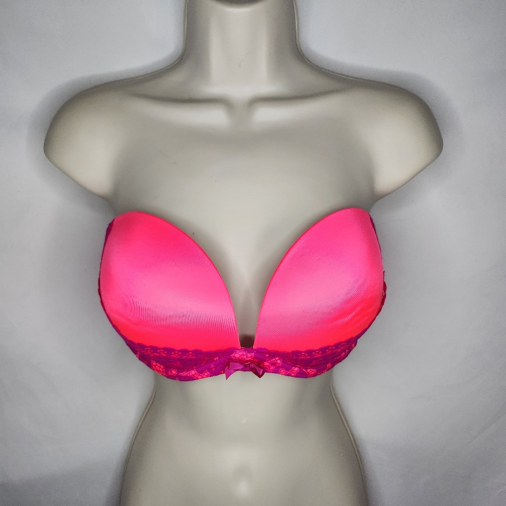 Victoria's Secret Very Sexy Strapless Multiway Hot Pink Purple Lace Bra Size 36D